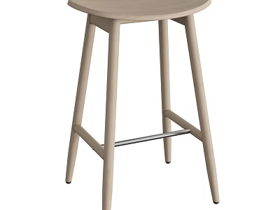 Modern Light Wood Bar Stool With Round Seat And Slim Support Legs Design 3d model