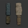 Rolled Outdoor Camping Gear In Brown Green And Beige With Straps
