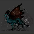 Fantasy 3D Dragon Model With Blue Body Red Wings On Rock And Water Splashes
