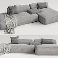 Comfortable Gray Fabric Sectional Sofa With Decorative Pillows And Striped Blanket 3d model