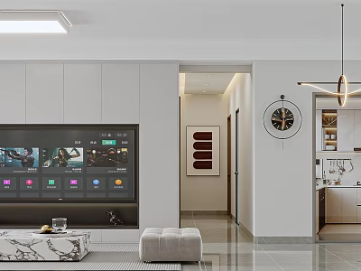 Modern Bright Open Plan Living And Dining Room With Smart TV And Stylish Interior Design 3d model