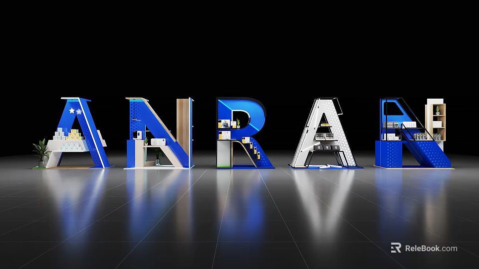 ANARA Letters Modern 3D Architectural Structure With Detailed Interior And Reflective Floor 3d model 