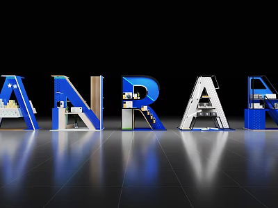 ANARA Letters Modern 3D Architectural Structure With Detailed Interior And Reflective Floor 3d model