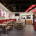 Modern Hot Pot Restaurant Interior With Wooden Tables Round Stools Counter And Menu Boards