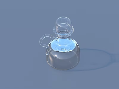 Transparent Glass Bottle With Handle And Small Lid On Blue Background 3d model