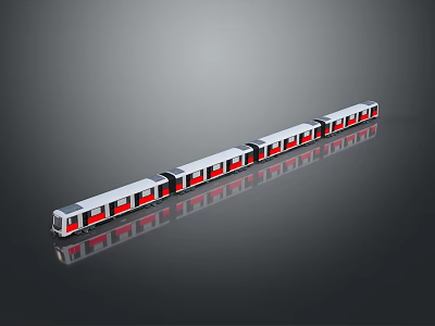 Modern Train With Multiple Carriages Silver Red Exterior And Reflective Surface 3d model