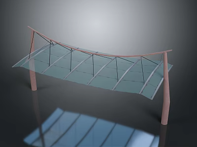 Modern Outdoor Curved Glass Canopy Structure With Wooden Supports And Glass Panels 3d model