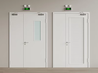 White Interior Doors With Glass Panel And Louvered Design Plus Green Indicators And Fixtures 3d model