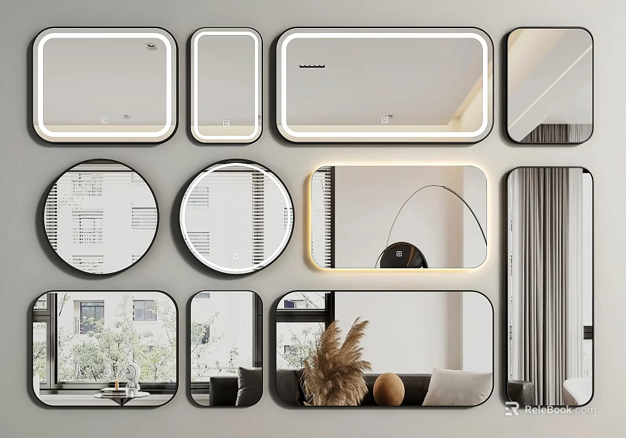Stylish Decorative Mirrors With Various Shapes And Modern Designs For Home Interior 3d model 