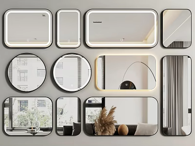 Stylish Decorative Mirrors With Various Shapes And Modern Designs For Home Interior 3d model
