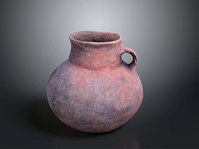 Handcrafted Reddish Brown Clay Sculpture Pot with Handle on Gray Background 3d model