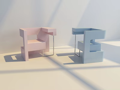 Modern Pink And Blue Single Sofa With Geometric Design And Metal Legs 3d model