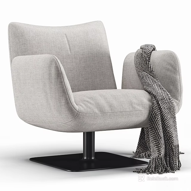 Modern Light Gray Armchair With Textured Blanket And Black Base 3d model 