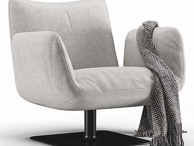 Modern Light Gray Armchair With Textured Blanket And Black Base 3d model