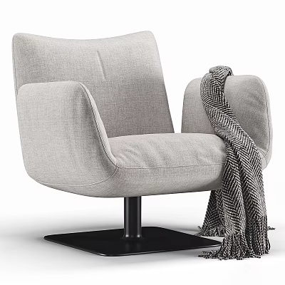 Modern Light Gray Armchair With Textured Blanket And Black Base 3d model