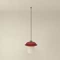Modern Red And White Pendant Light With Circular Shade And Cylindrical Diffuser 3d model