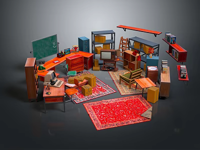 Various Modern Furniture Collection Including Bookshelves Tables Chairs Cabinets Rugs And Desks 3d model