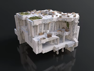 Ancient Stone Architecture Structure With Multi Level Platforms Stone Steps And Vegetation Areas 3d model