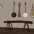 New Chinese Guzheng Pipa Floor Lamp Traditional Musical Instruments 3d model