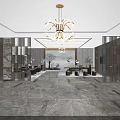 Elegant Hotel Lobby Interior With Chandelier Marble Walls Reception Desk And Sofas 3d model