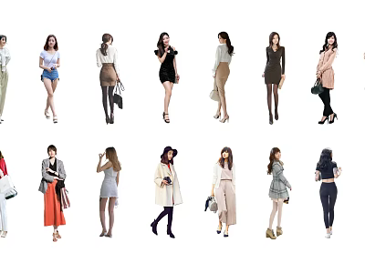 Group of Women Models Wearing Various Fashionable Outfits And Accessories 3d model