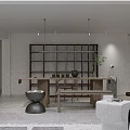 Modern Tea Table and Chairs Interior With Dark Wooden Bookshelf Teapot and Cups Setup