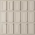 White Kitchen Cabinet Door Components With Metal Handles Arranged In Rows 3d model