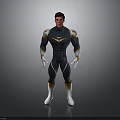 Game and Movie Character with Red Hair Black Bodysuit Gold Shoulder Accents White Gloves White Boots