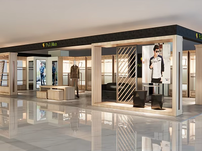 Modern Fashionable Clothing Store Interior With Display Windows Mannequins And Elegant Wooden Decor 3d model