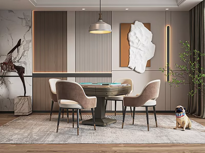 Elegant Hotel Mahjong Room Interior With Round Table Comfortable Chairs And Decorative Lighting 3d model