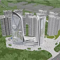 Modern Residential Buildings with Unique Curved Design Waterfront Green Space and Roads