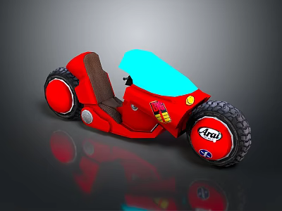 Stylish Red Modern Motorcycle With Blue Windshield Brown Seat And Black Tires 3d model