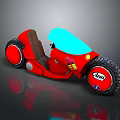 Stylish Red Modern Motorcycle With Blue Windshield Brown Seat And Black Tires