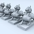 Traditional Pi Xiu Mythical Beast Carvings With Diverse Colors And Stone Pedestals In Classic Style