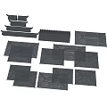 Gray Building Components Including Various Shaped Roof Tiles And Stacked Panels