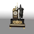 Antique Table Clock With Standing Figure Statue On Dark Base With Gold Decorations
