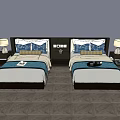 Modern Bedroom Interior With Double Bed Nightstand Table Lamp And Blue Decor 3d model