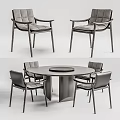 Modern Round Dining Table Set With Four Upholstered Chairs And Metal Frame 3d model