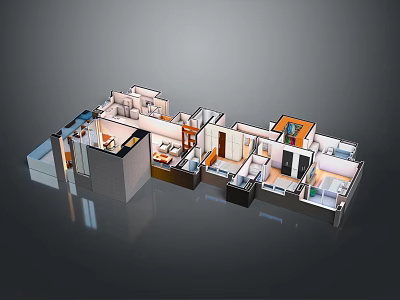 3D House Floor Plan With Detailed Room Layout And Furniture Arrangement 3d model