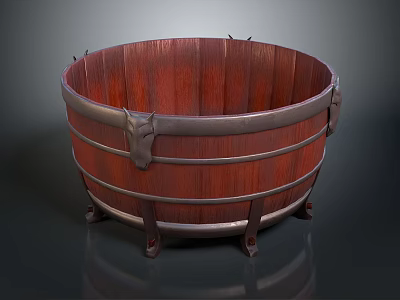 Household Wooden Barrel With Solid Wood Construction Metal Hoops And Sturdy Legs 3d model