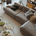Modern Living and Dining Room Interior Design With Sofa Coffee Table Pendant Lights And Plants