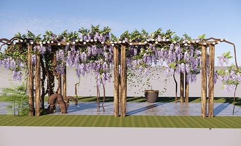 New Chinese Style Corridor Frame Wisteria Corridor Frame Garden Vine Flower Frame Climbing Plant Flower Frame Garden Landscape Wooden Frame 3d model