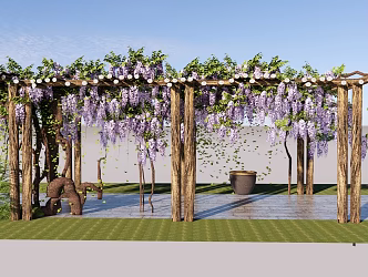 New Chinese Style Corridor Frame Wisteria Corridor Frame Garden Vine Flower Frame Climbing Plant Flower Frame Garden Landscape Wooden Frame 3d model