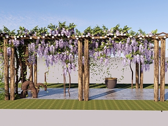 New Chinese Style Corridor Frame Wisteria Corridor Frame Garden Vine Flower Frame Climbing Plant Flower Frame Garden Landscape Wooden Frame 3d model