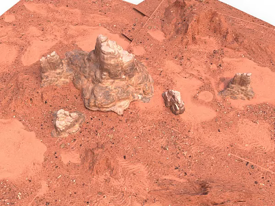 Red Desert Natural Landscape With Undulating Sandy Ground And Rock Formations 3d model