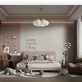 Modern Cozy Kids Room Interior With Bed Wall Art Pendant Light And Stuffed Toys