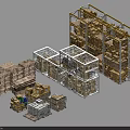 Industrial Storage Racks with Stacked Cardboard Boxes Pallets And Metal Frames 3d model