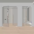 Modern Double Glass Doors with Metal Frame in Interior Light Wood Floor and Window View