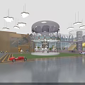 Colorful Playground with Purple Carousel Cloud Pendant Lights Slide Red Car and Green Lawn