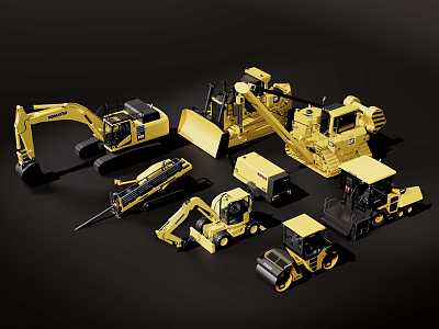 Construction Vehicle Mechanical Equipment Bulldozer Trencher Roller Paver Generator Pipe Jacking Machine Crane 3d model